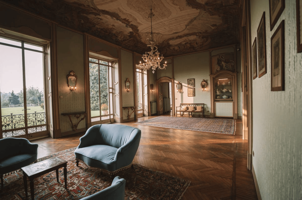 Foto de uno de los salones de Villa Ponti Greppi, en Lecco (Lombardía). Elopement